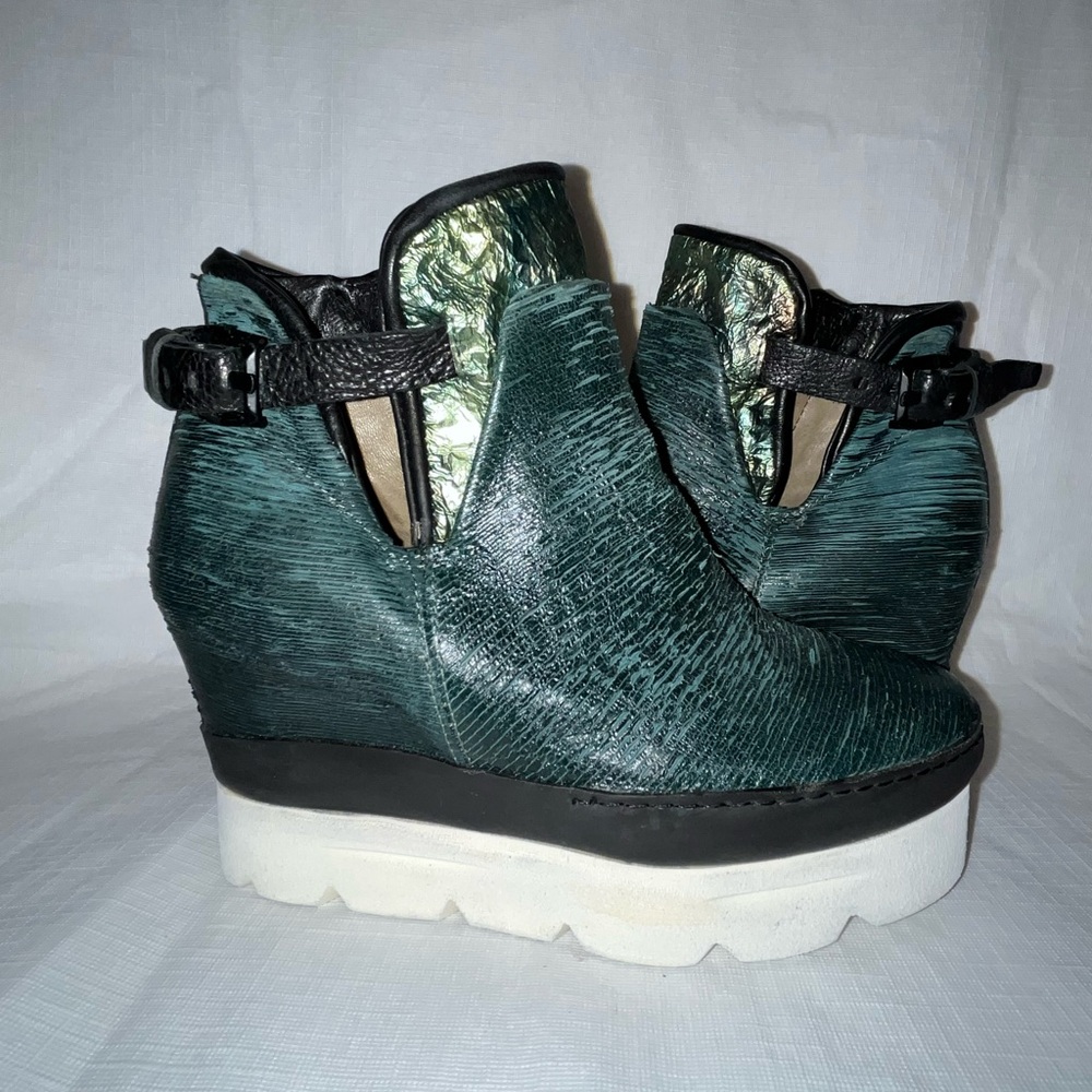 A.S.98 Green Textured Wedge Boots - Picture 8 of 15